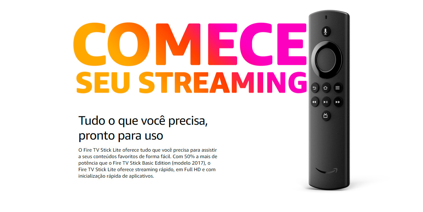 Fire TV Amazon Stick Lite com Controle Remoto Lite por Voz com Alexa - Modelo 2020